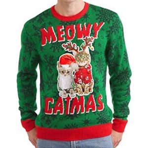 Dec 25th MEOWY CATMAS Sweater Ugly Christmas Sweater Party XXL